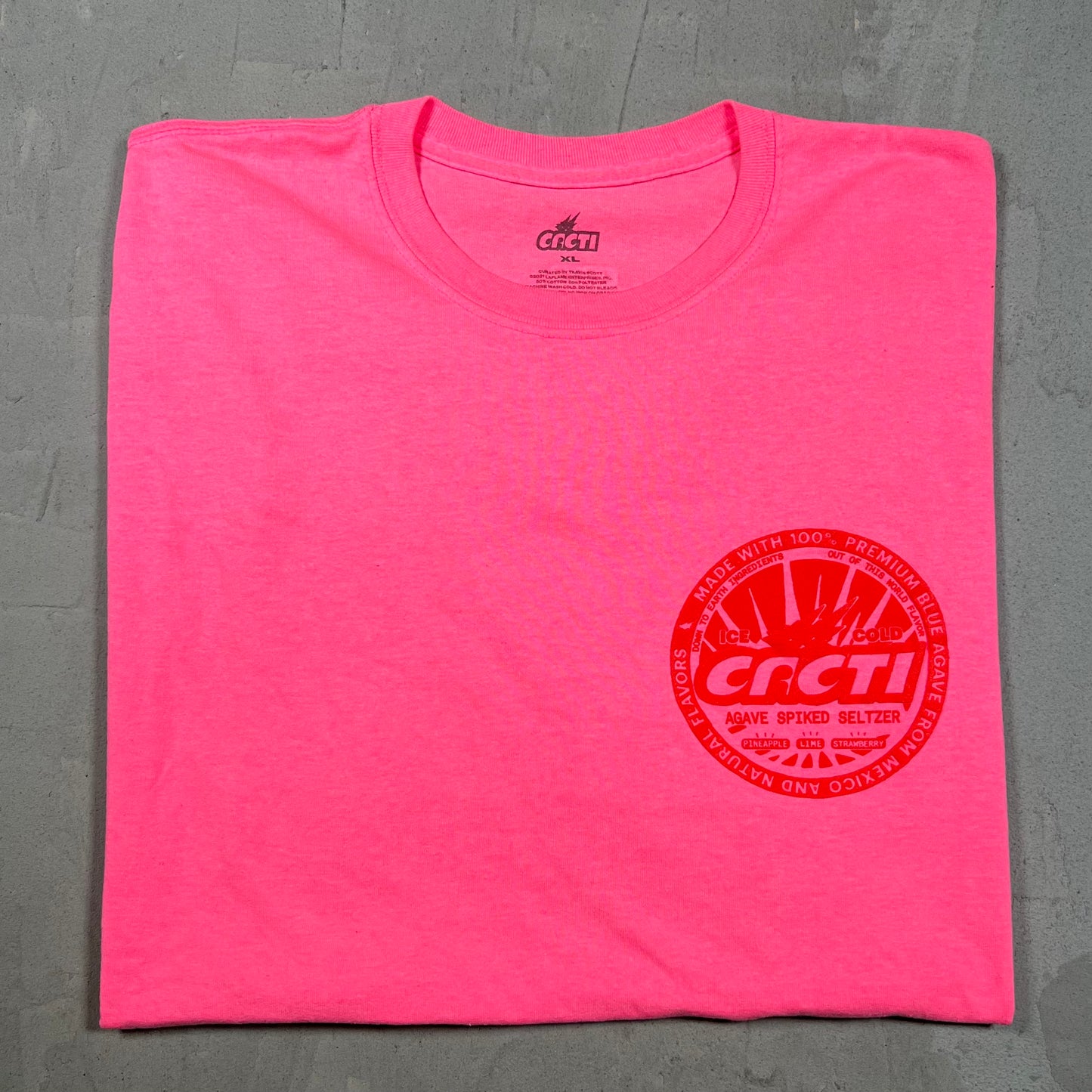 Travis Scott Cacti Seltzer Hot Pink Tee Size XL USED x18180