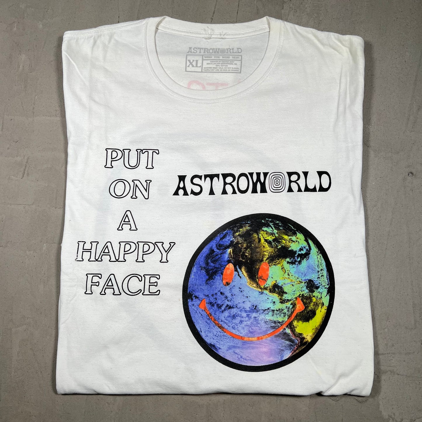 Travis Scott Astroworld Happy Face White Tee Size XL USED x18164