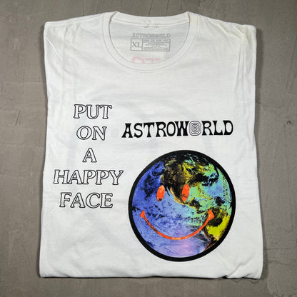 Travis Scott Astroworld Happy Face White Tee Size XL USED x18164
