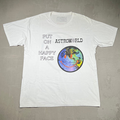 Travis Scott Astroworld Happy Face White Tee Size XL USED x18164