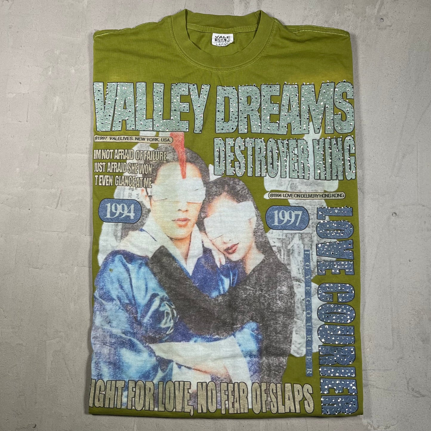 Vale Destroyer Rhinestone Green Tee Size Large USED x18193