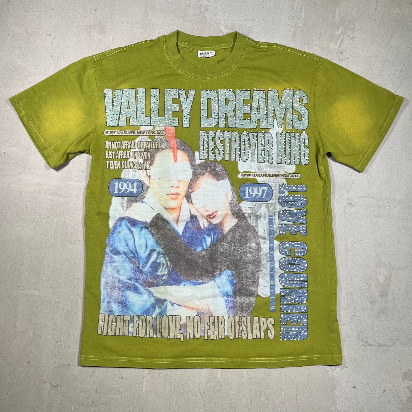 Vale Destroyer Rhinestone Green Tee Size Large USED x18193