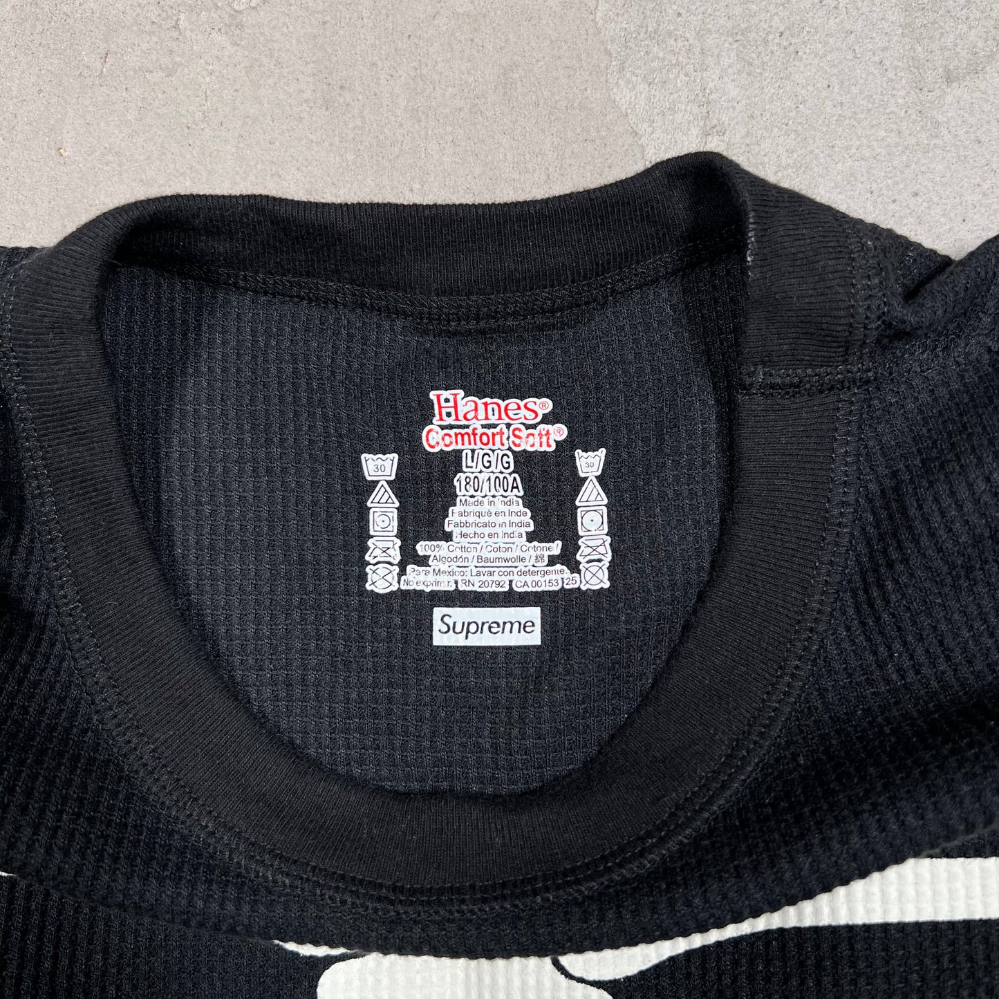 Supreme Hanes Bones Black Thermal Longsleeve Size Large USED x18195