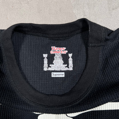 Supreme Hanes Bones Black Thermal Longsleeve Size Large USED x18195