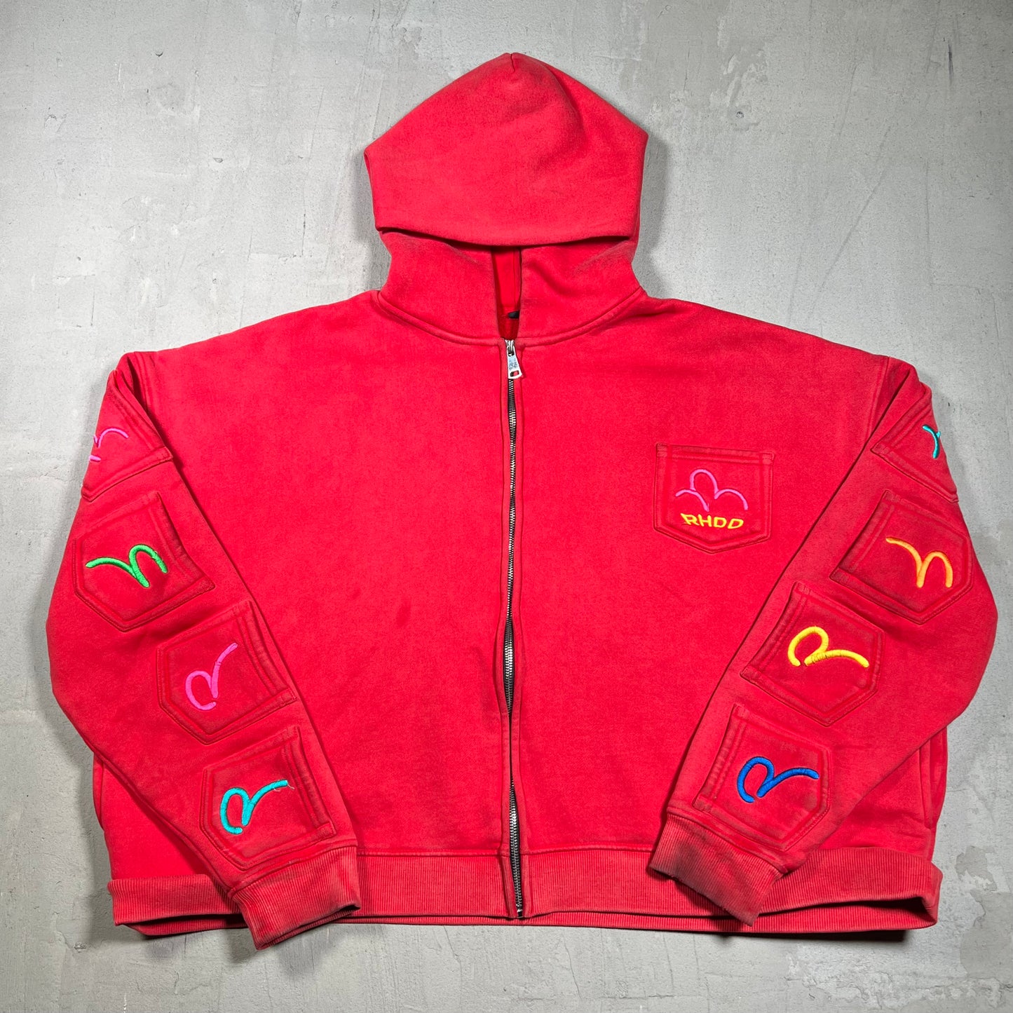 HMDD GV Gallery Raspberry Hills Lychee Red Zip Up Hoodie Size Medium USED x18197