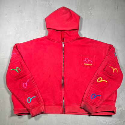 HMDD GV Gallery Raspberry Hills Lychee Red Zip Up Hoodie Size Medium USED x18197