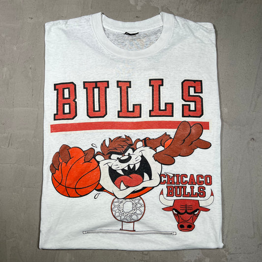 1990s Chicago Bulls Taz Loony Tunes White Tee Size XL USED v16739