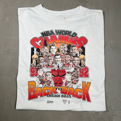 1992 Chicago Bulls "Back 2 Back" White Tee Size XL USED v19649