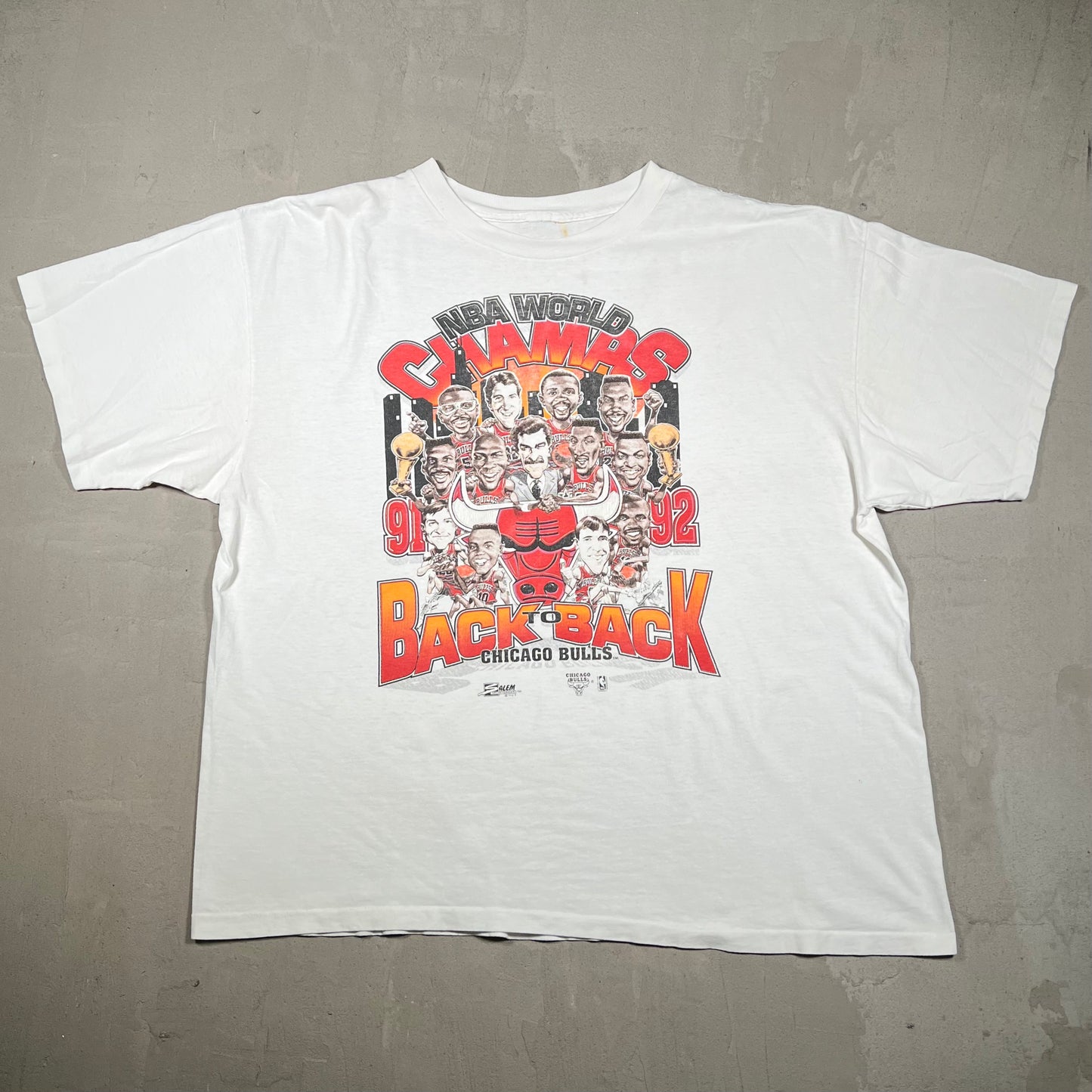 1992 Chicago Bulls "Back 2 Back" White Tee Size XL USED v19649