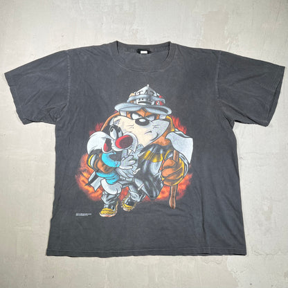 1996 Taz Fire Fighter Black Tee Size XL USED v19927
