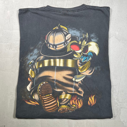 1996 Taz Fire Fighter Black Tee Size XL USED v19927