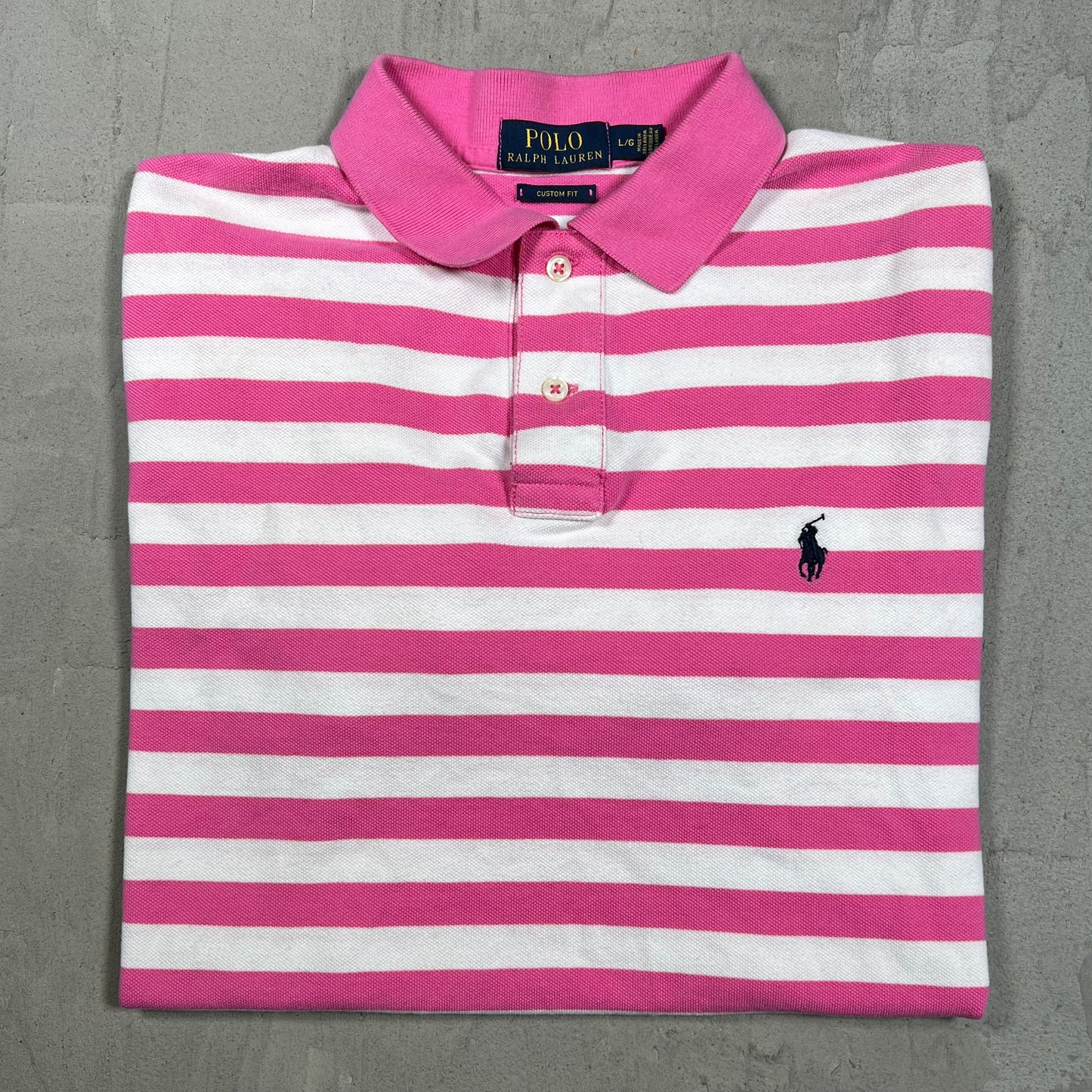 Polo Ralph Lauren Pink/White Stripe Polo Tee Size Large USED x19930