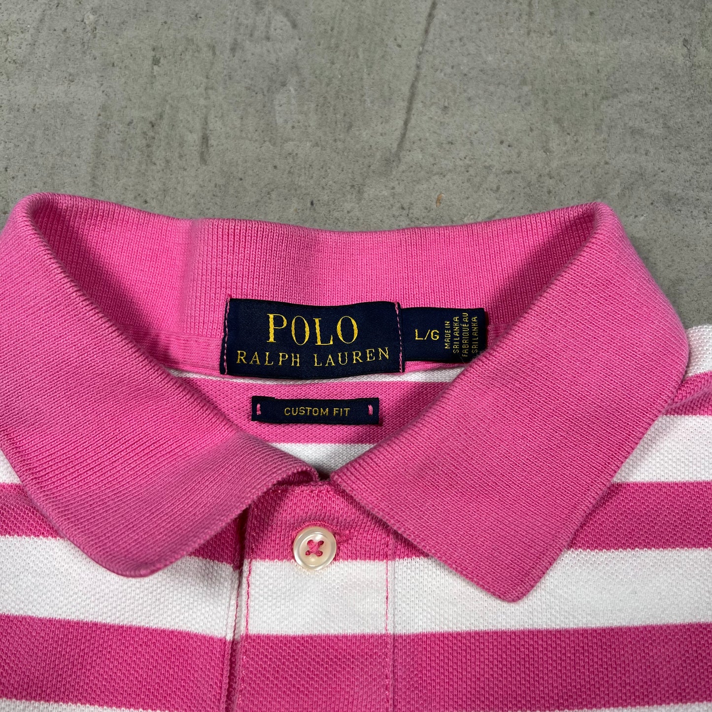 Polo Ralph Lauren Pink/White Stripe Polo Tee Size Large USED x19930