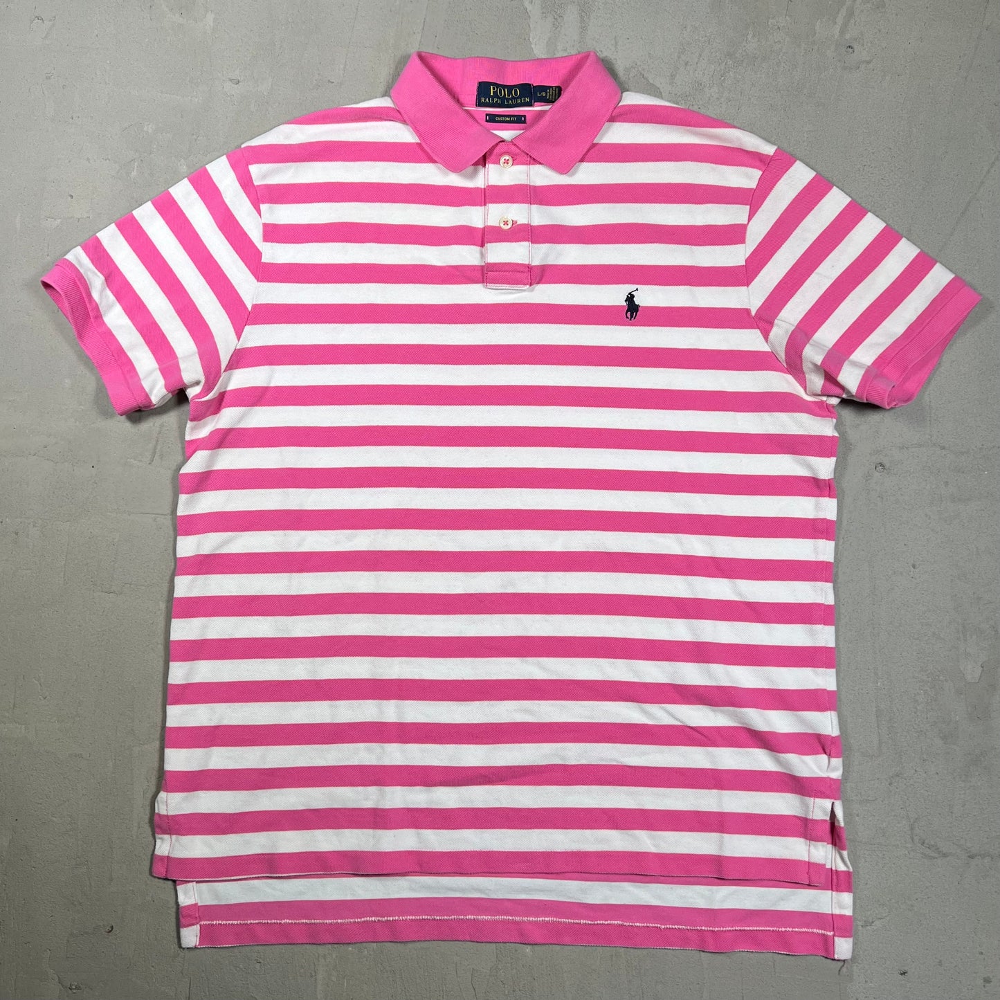 Polo Ralph Lauren Pink/White Stripe Polo Tee Size Large USED x19930