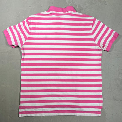 Polo Ralph Lauren Pink/White Stripe Polo Tee Size Large USED x19930