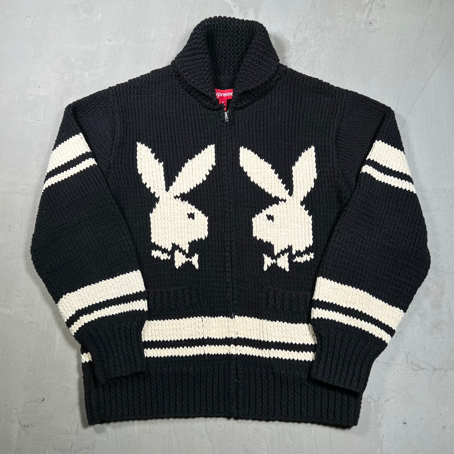 Supreme Playboy Shawl Collar Black Sweater (2017) Size Medium USED x18103