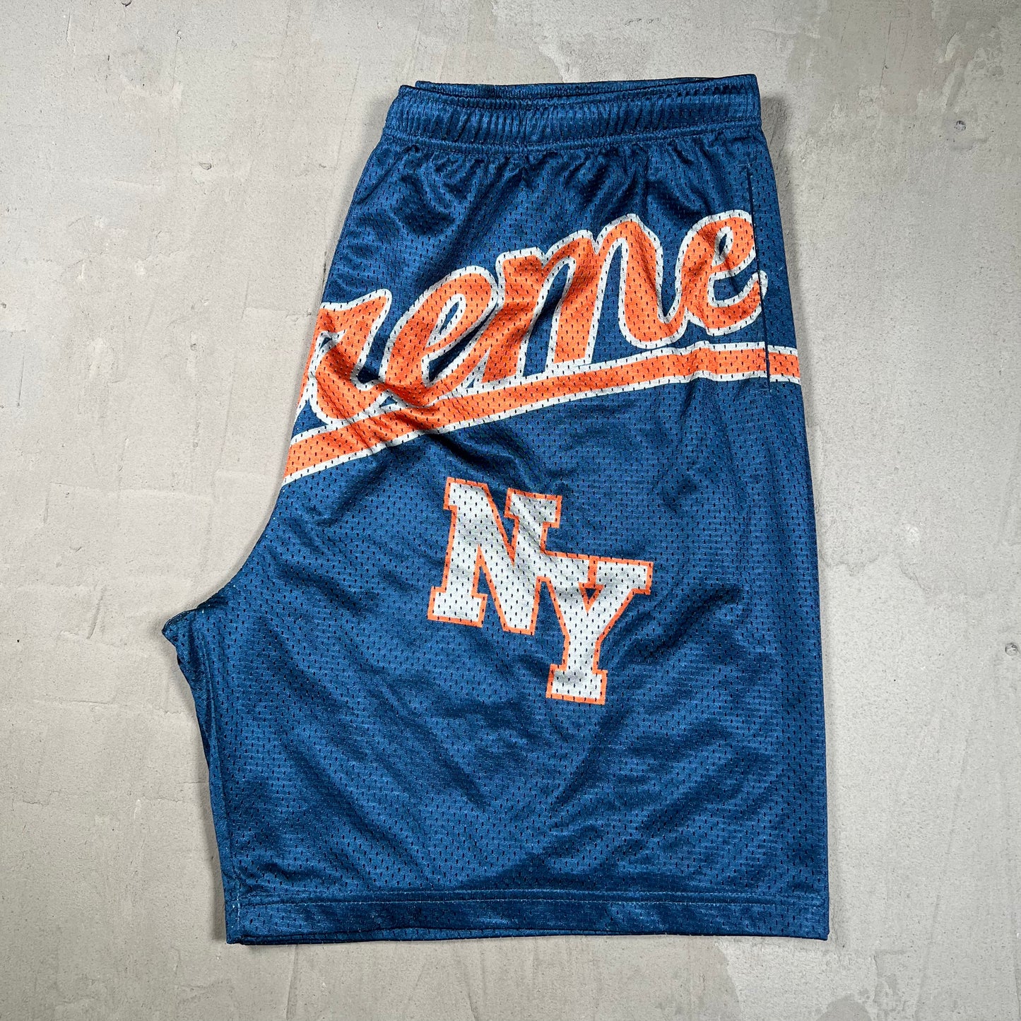 Supreme Big Script Blue/Orange Mesh Shorts Size XXL USED x18220