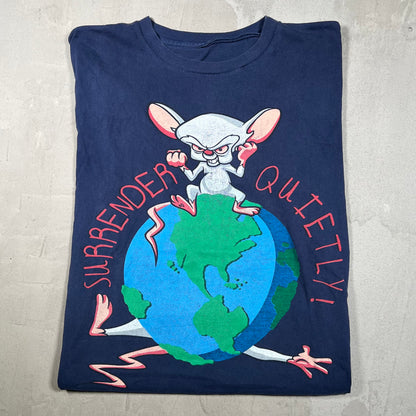 1995 Pinky and the Brain Surrender Quietly Navy Blue Tee Size XL USED v19929