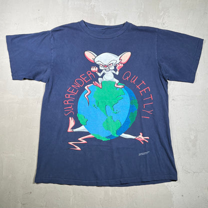 1995 Pinky and the Brain Surrender Quietly Navy Blue Tee Size XL USED v19929
