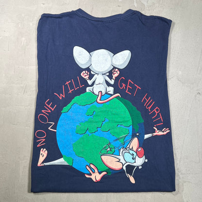 1995 Pinky and the Brain Surrender Quietly Navy Blue Tee Size XL USED v19929