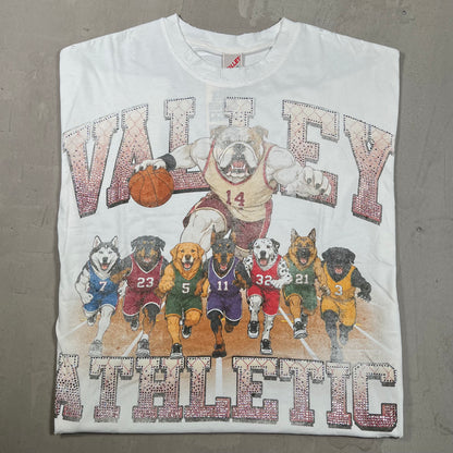 Vale Big Dog Rhinestone White Tee Size Large NEW x18232
