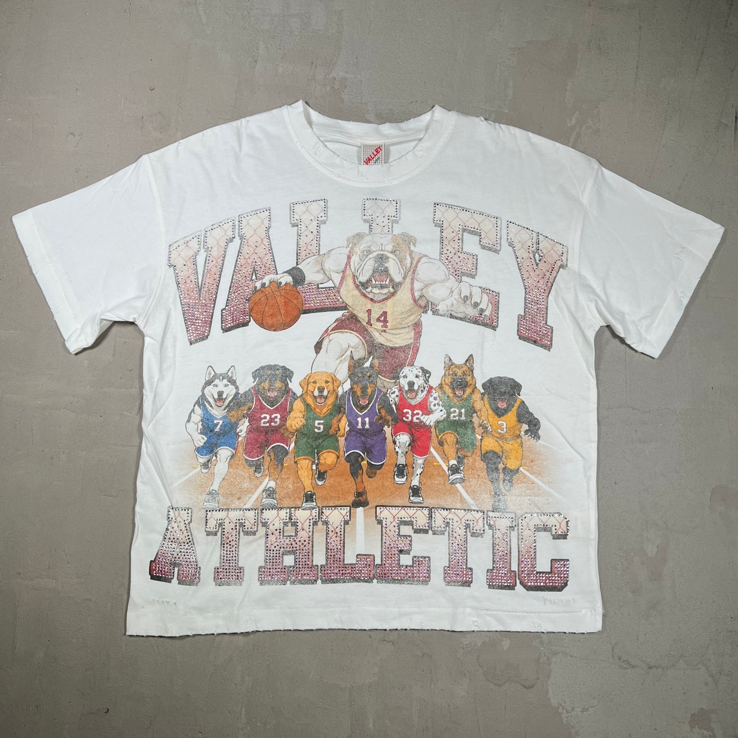 Vale Big Dog Rhinestone White Tee Size Large NEW x18232