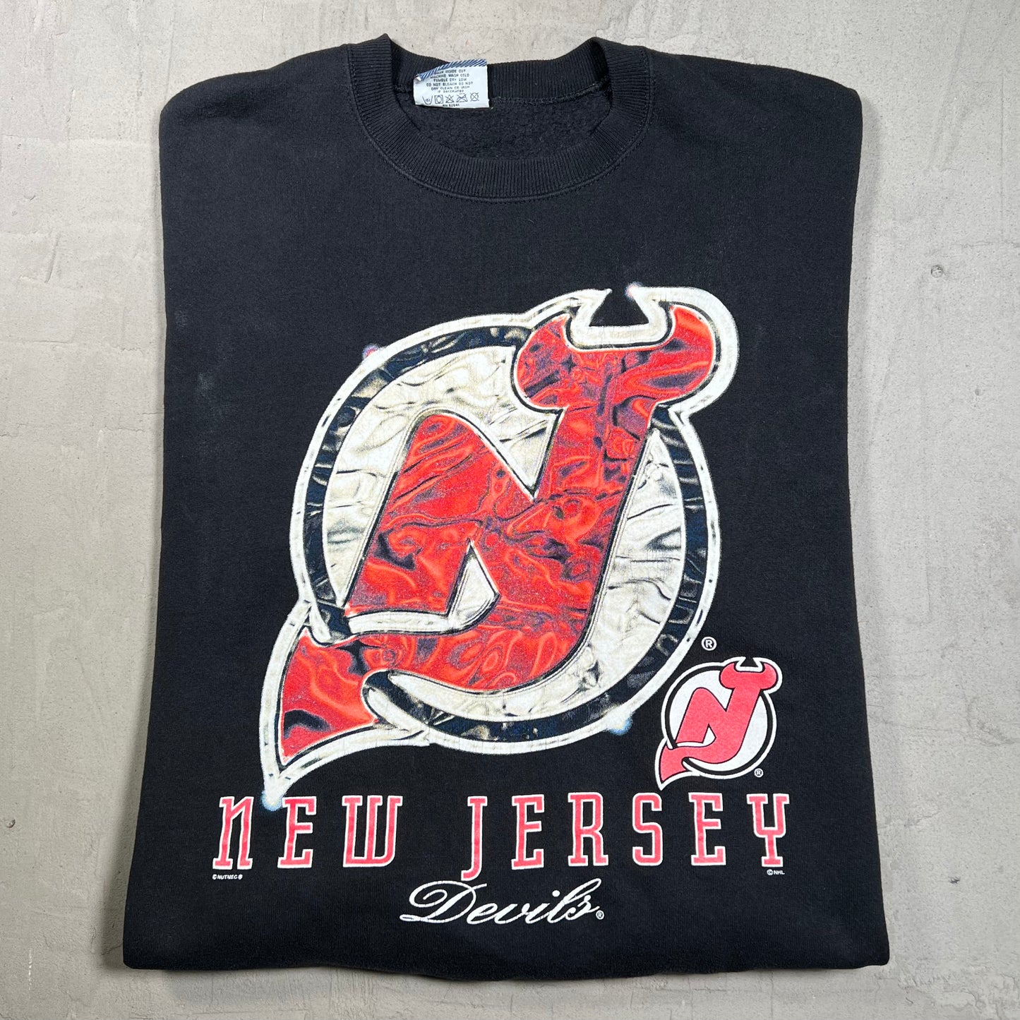 1990s New Jersey Devils Big Logo Crewneck Black Size XXL USED v19960