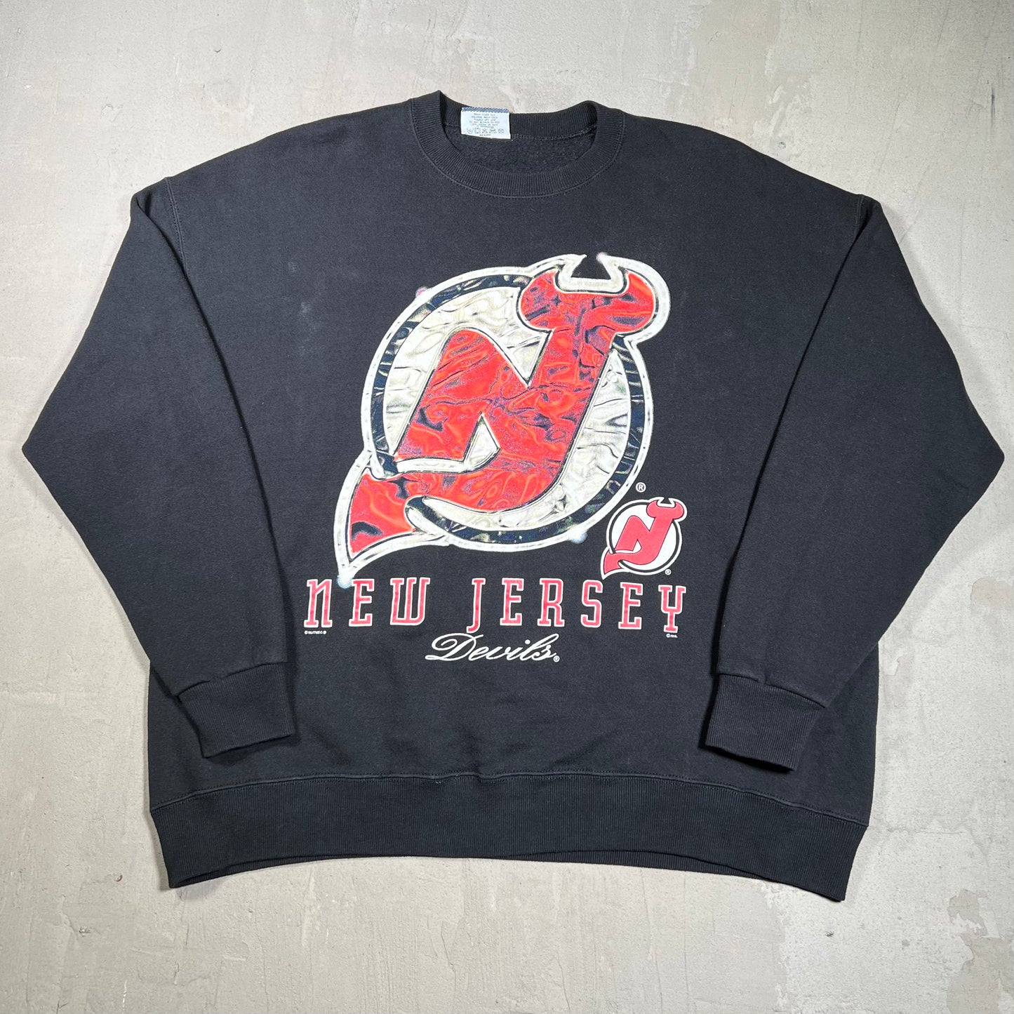 1990s New Jersey Devils Big Logo Crewneck Black Size XXL USED v19960
