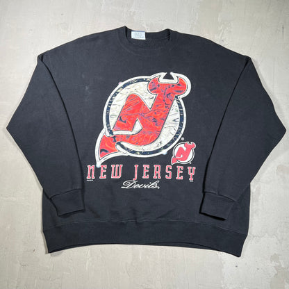 1990s New Jersey Devils Big Logo Crewneck Black Size XXL USED v19960