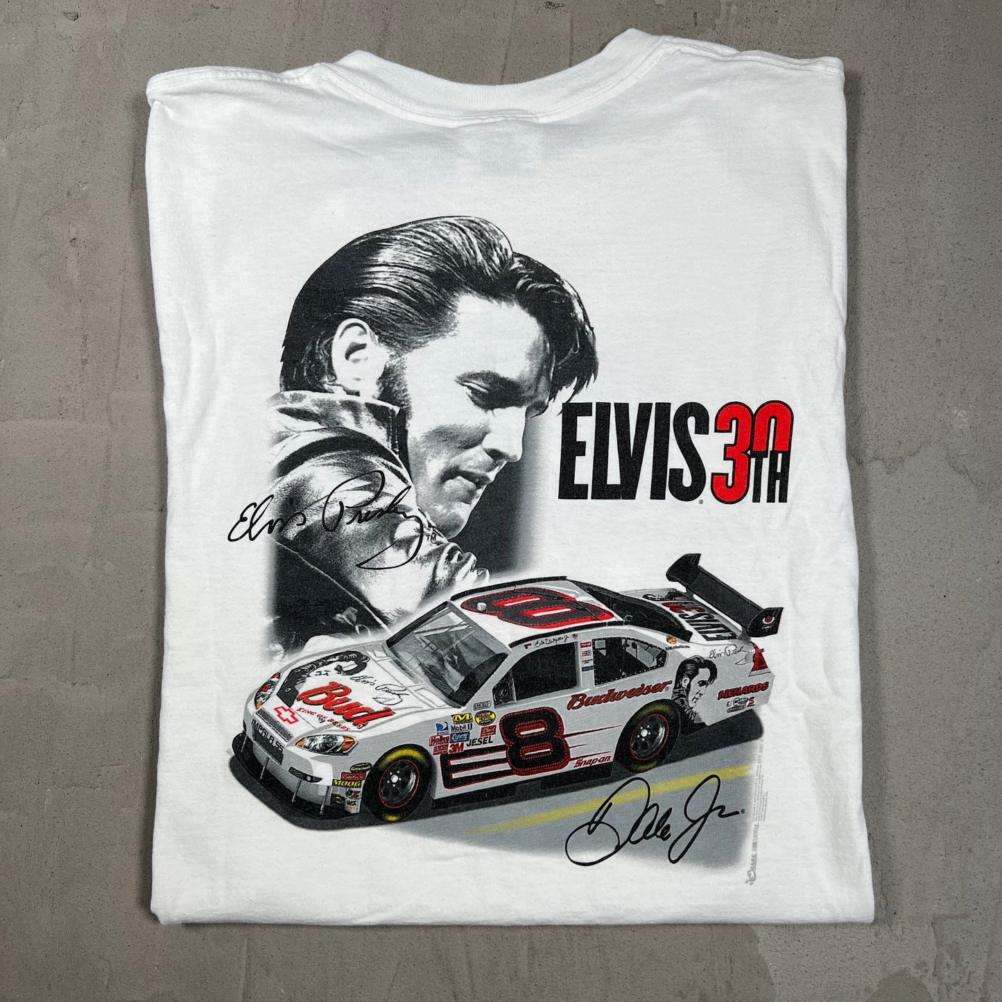 Y2K Nascar Elvis 30th Budweiser Tee White Size Medium USED v19951