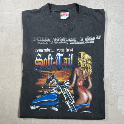 1999 Daytona Beach Bike Week "Soft Tail" Black Tee Size Large USED v19949