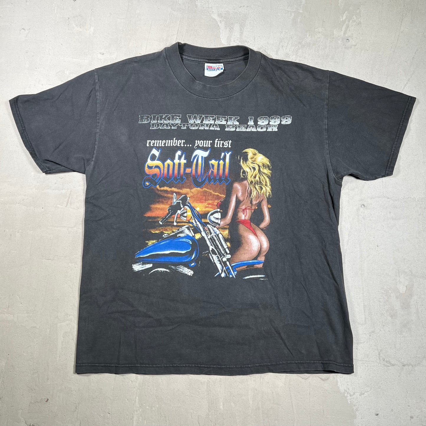 1999 Daytona Beach Bike Week "Soft Tail" Black Tee Size Large USED v19949