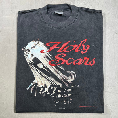 Holy Scars Redeem The World Washed Black Tee Size Large USED v19945