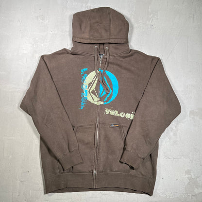 Y2K Volcom Brown Zip Up Hoodie Size Large USED v19948