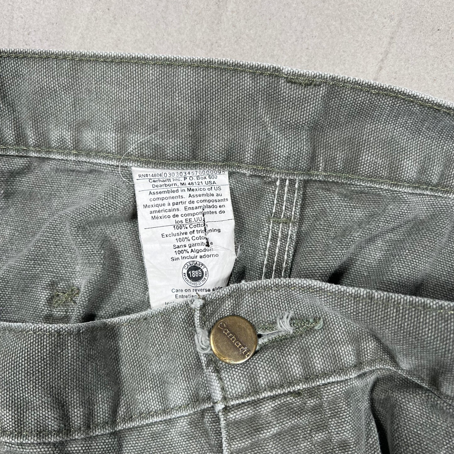 Y2K Carhartt Olive Green Carpenter Pants Size 42 USED v19938