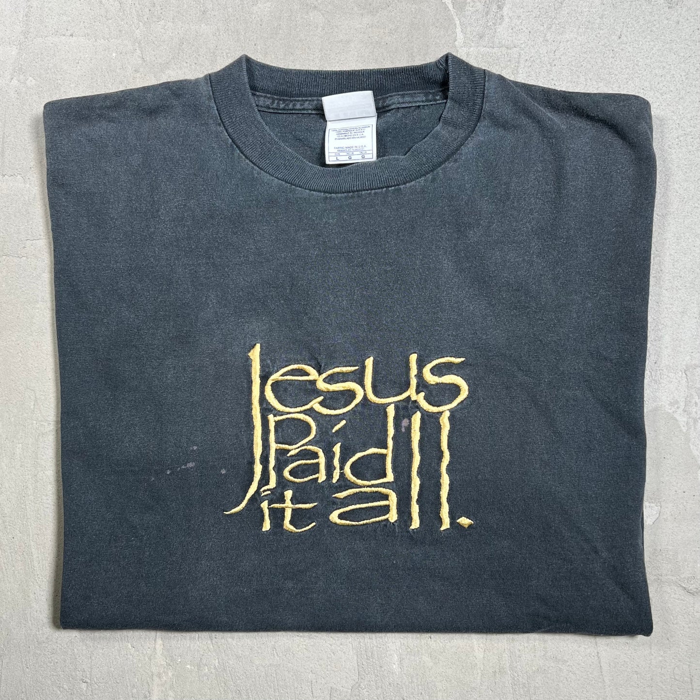 1990s "Jesus Paid it All" Black Tee Size Large USED v19976