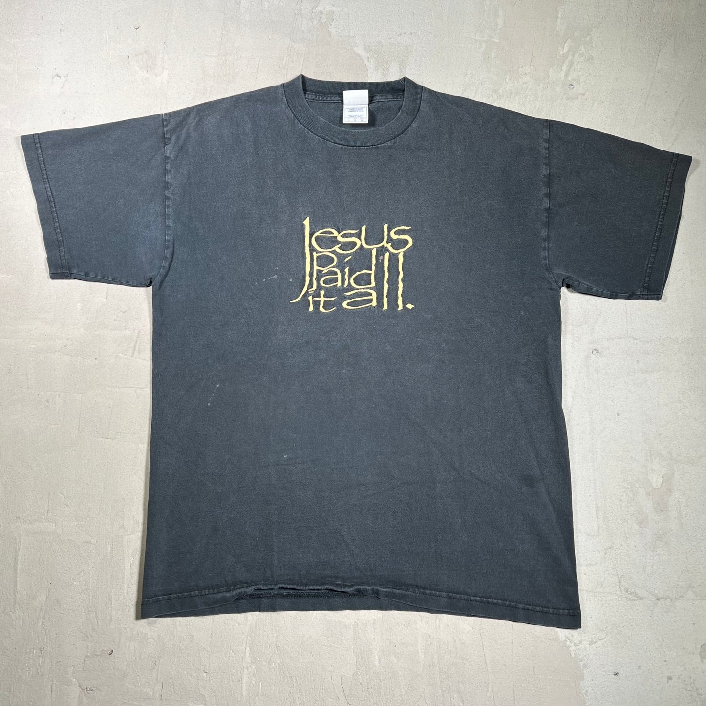 1990s "Jesus Paid it All" Black Tee Size Large USED v19976
