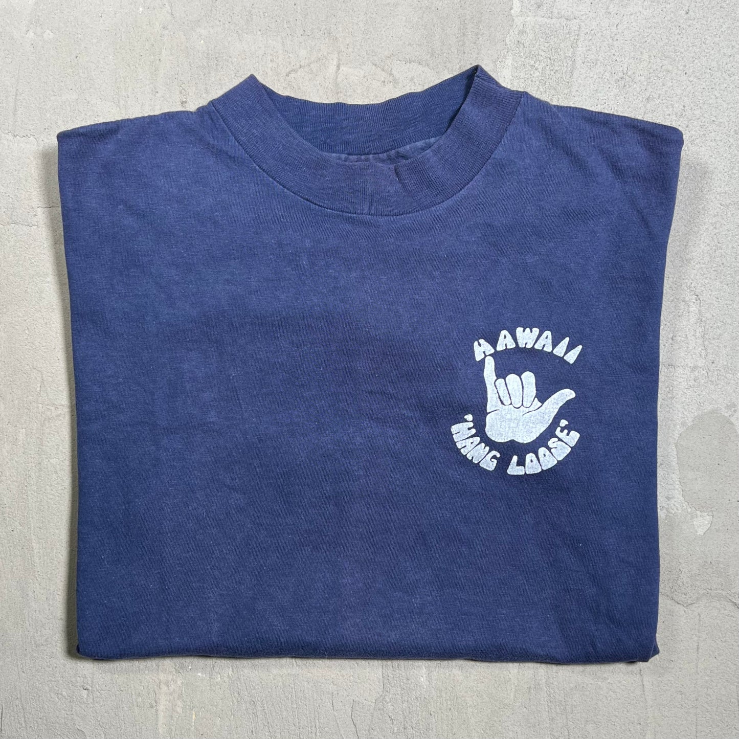 1980s Hawaii "Hang Loose" Navy Tee Size Medium USED v19935