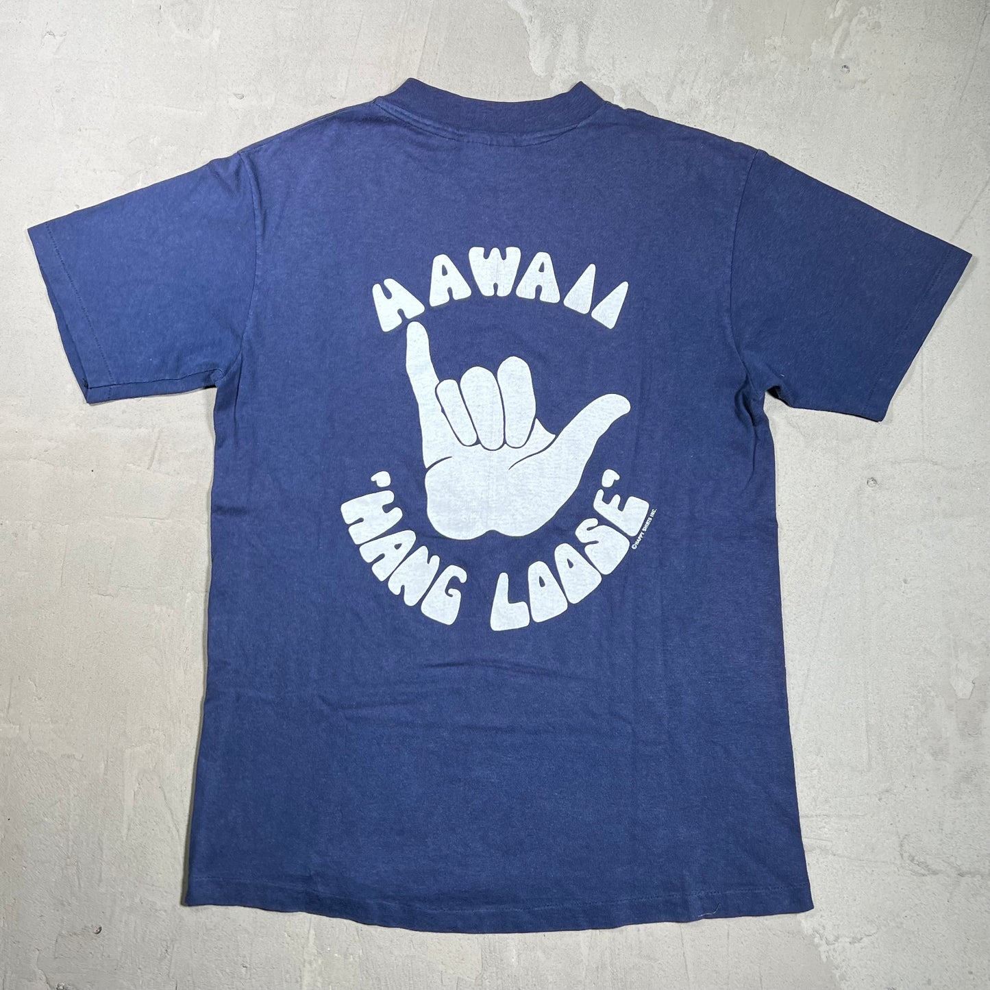 1980s Hawaii "Hang Loose" Navy Tee Size Medium USED v19935