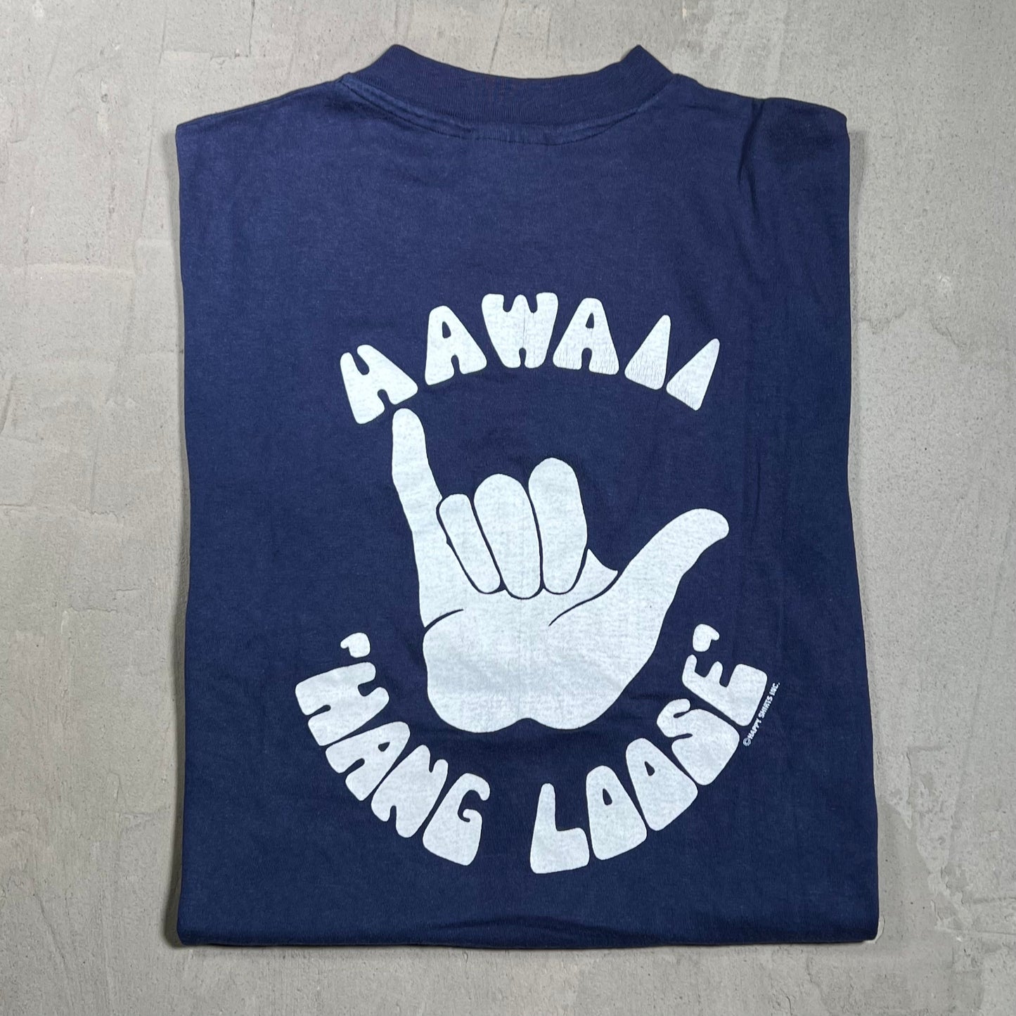 1980s Hawaii "Hang Loose" Navy Tee Size Medium USED v19935