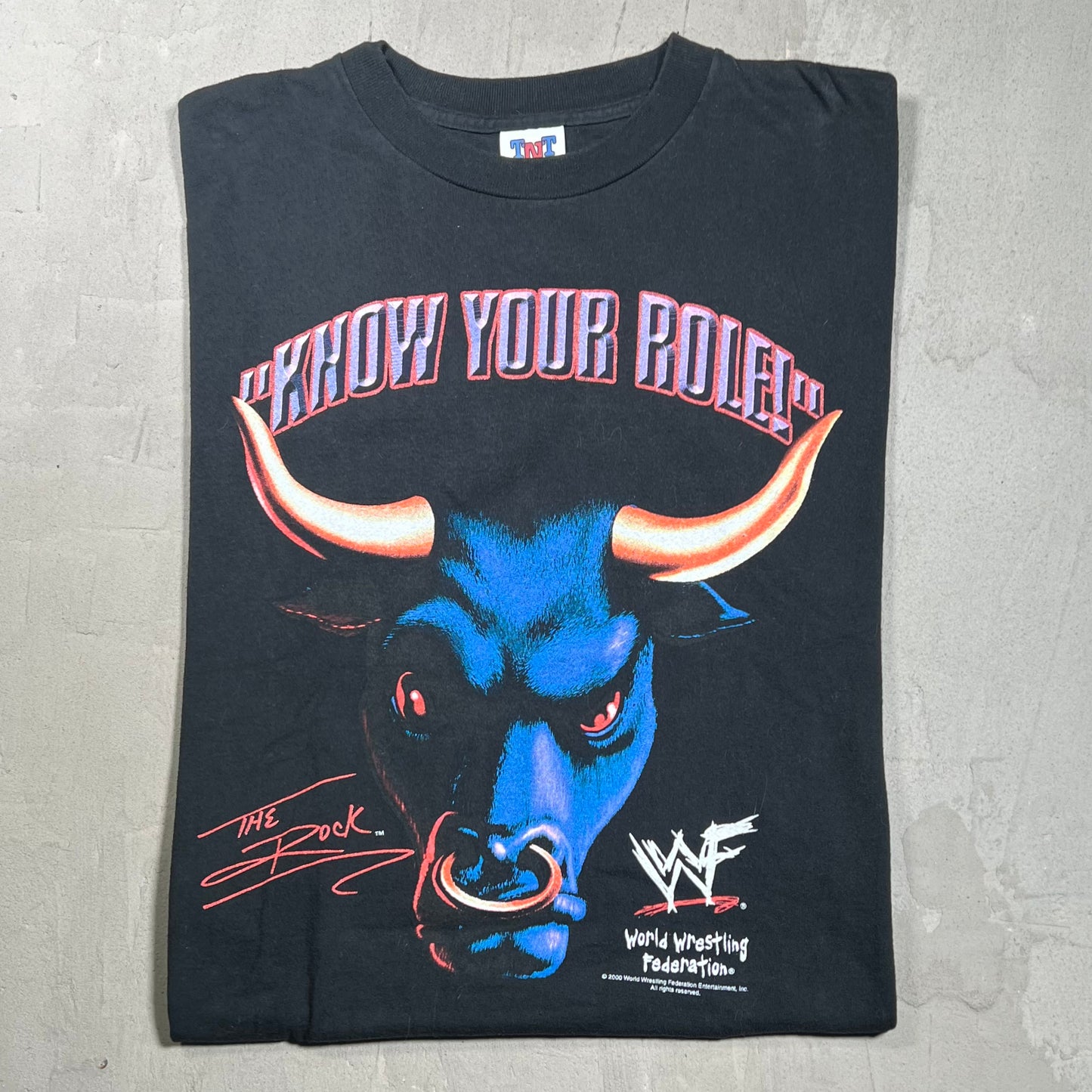 2000 The Rock "Know Your Role" Black Tee Size Large USED v19968