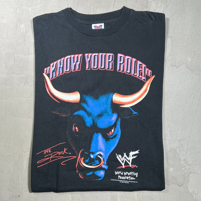 2000 The Rock "Know Your Role" Black Tee Size Large USED v19968