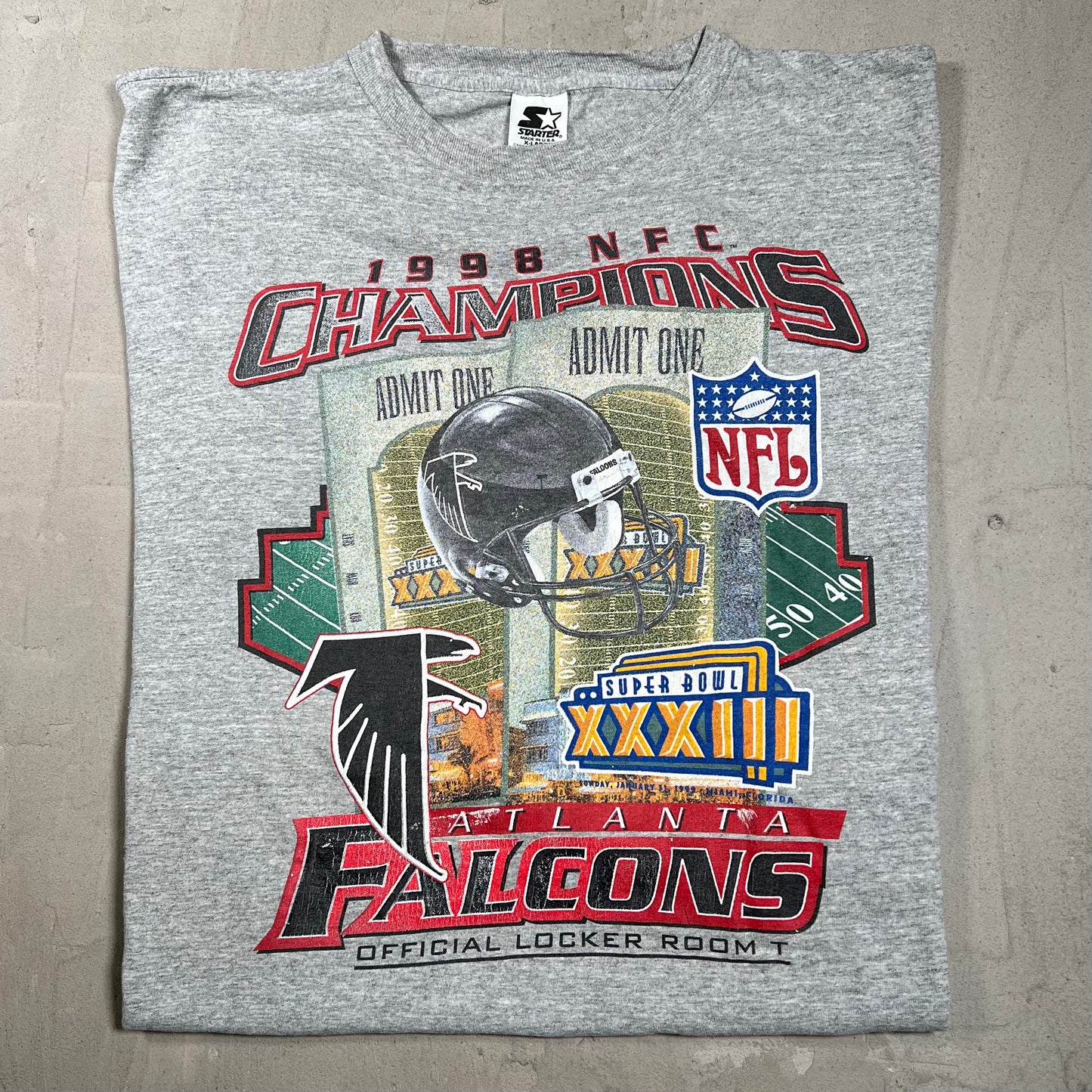 1998 Atlanta Falcons NFC Champs Tee Grey Size XL USED v19975