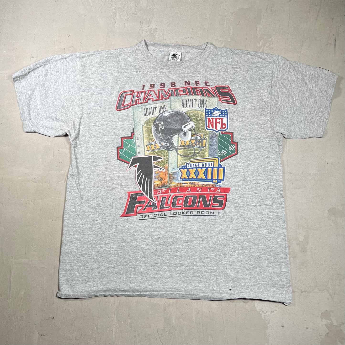 1998 Atlanta Falcons NFC Champs Tee Grey Size XL USED v19975