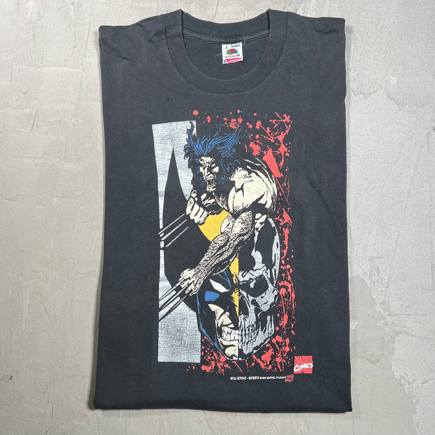 1993 Marvel Wolverine Split Face Black Tee Size Large USED v19969