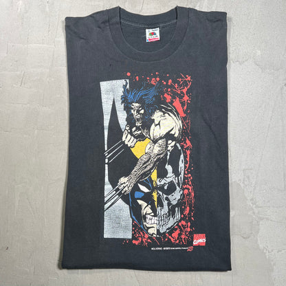 1993 Marvel Wolverine Split Face Black Tee Size Large USED v19969