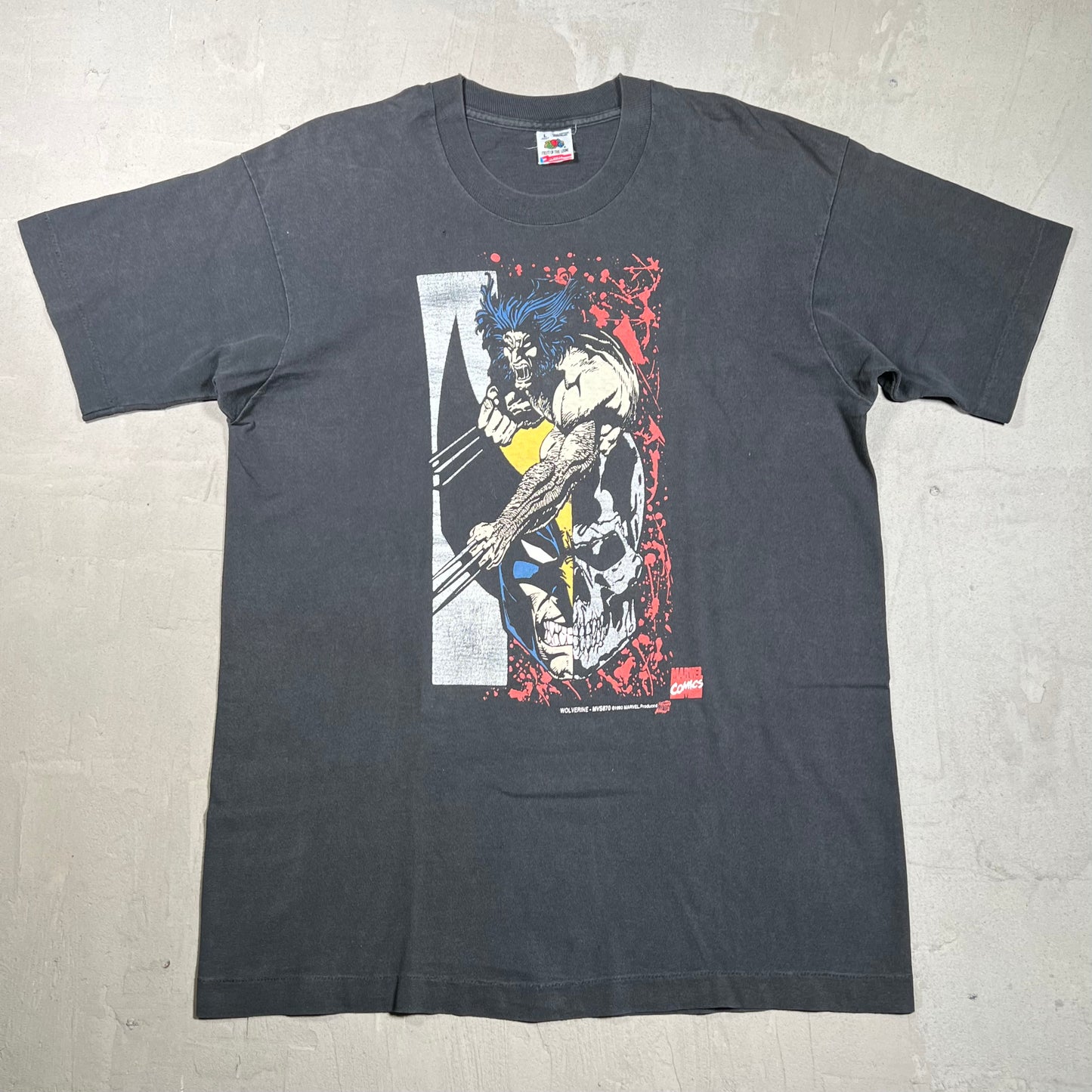 1993 Marvel Wolverine Split Face Black Tee Size Large USED v19969
