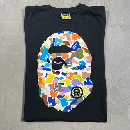 Bape Multi Color Head Black Tee Size Medium USED x18244