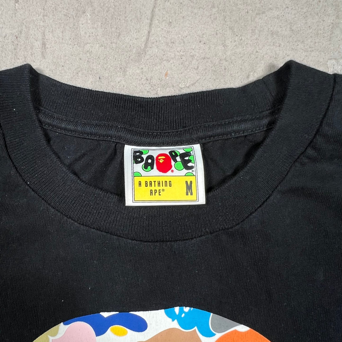 Bape Multi Color Head Black Tee Size Medium USED x18244