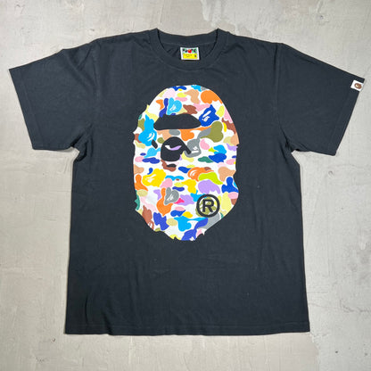 Bape Multi Color Head Black Tee Size Medium USED x18244